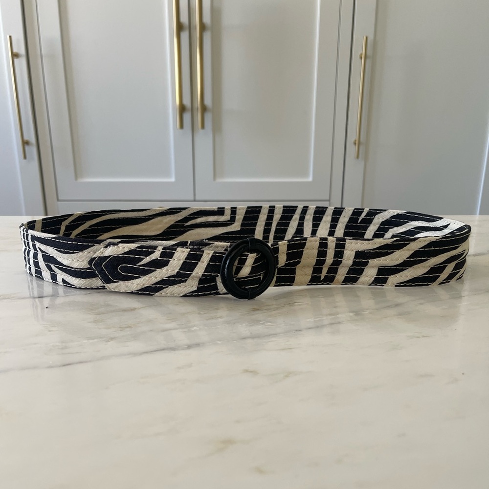 J Crew  Zebra Print Linen D-Ring Belt, Like New, 44"